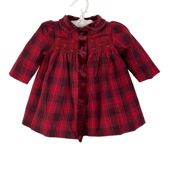Vintage Little Bitty Holiday Dress Outfit Plaid Velvet Smocked Flowers 6-9 mo - Picture 1 of 15